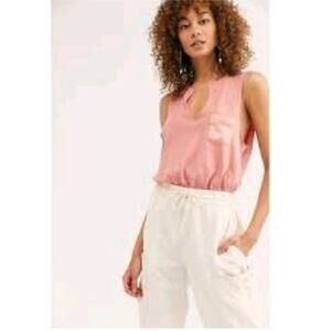 Free People Intimately Athena Bodysuit Pink Thong Tank XS GUC Cotton